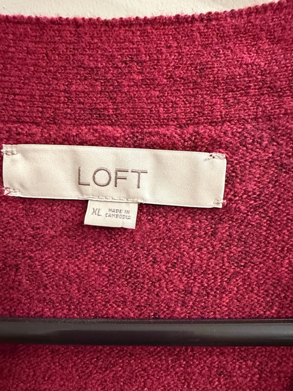 LOFT Cream, Burgundy & Orange Colorblock V-Neck Cardigan - Picture 3 of 3